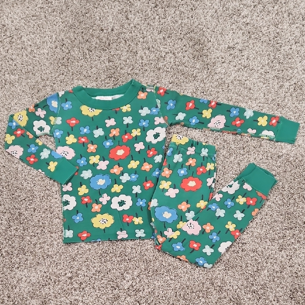 EUC - 4T Girls Green Floral Hanna Andersson Pajamas